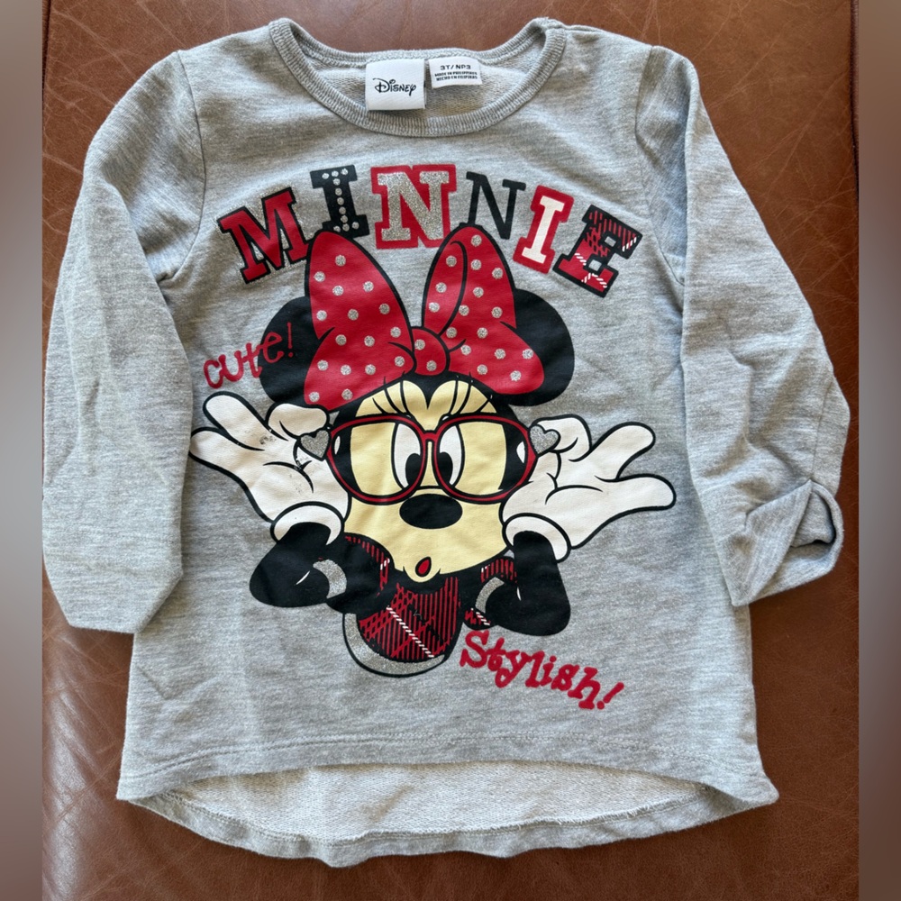 Disney Minnie Mouse Gray Long Sleeve Shirt | Toddler 3T